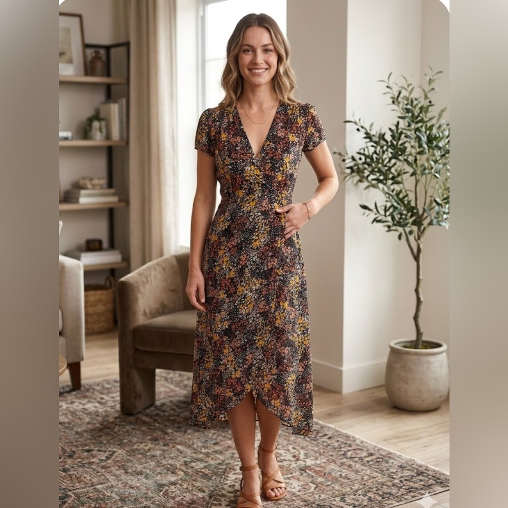 Aura Boho Floral Wrap Dress Handmade Indonesia  Rayon NWT Size S